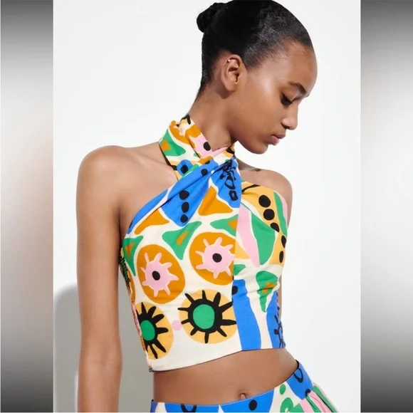 Zara Multicolor Abstract Crop Top - Picture 3 of 8